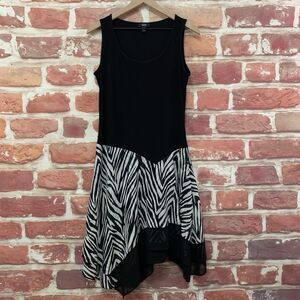 MSK Dress Womens Small Black White Zebra Animal Print Asymmetric Casual Popover
